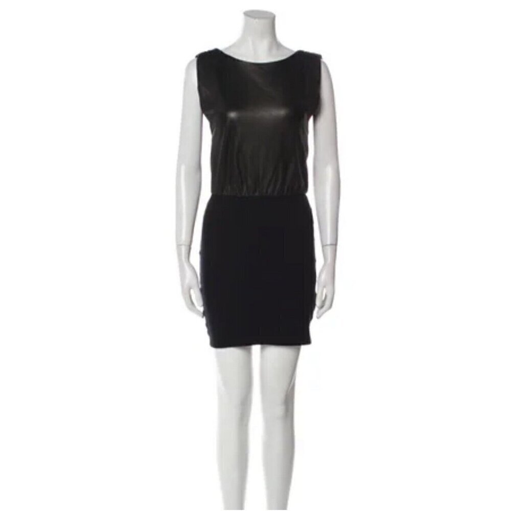 NWOT Alice + Olivia Black Mini Dress Leather Combo 4